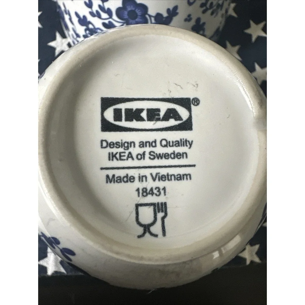 2 IKEA  Sweden Blue & White Floral Flower Coffee Tea Hot Chocolate Mug Cup 10oz